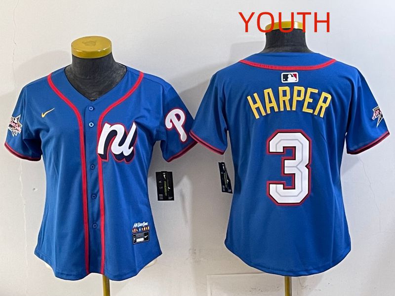 Youth 2025 Philadelphia Phillies #3 Harper Blue All star Nike MLB Jersey style 02